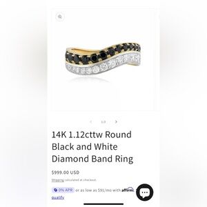 14k white & yellow gold ring 1.12 ctw of natural white/black diamonds. SIZE 6